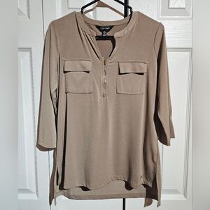 Beige Relaxed Fit Blouse | Ellen Tracy 3/4 Sleeve Size Small